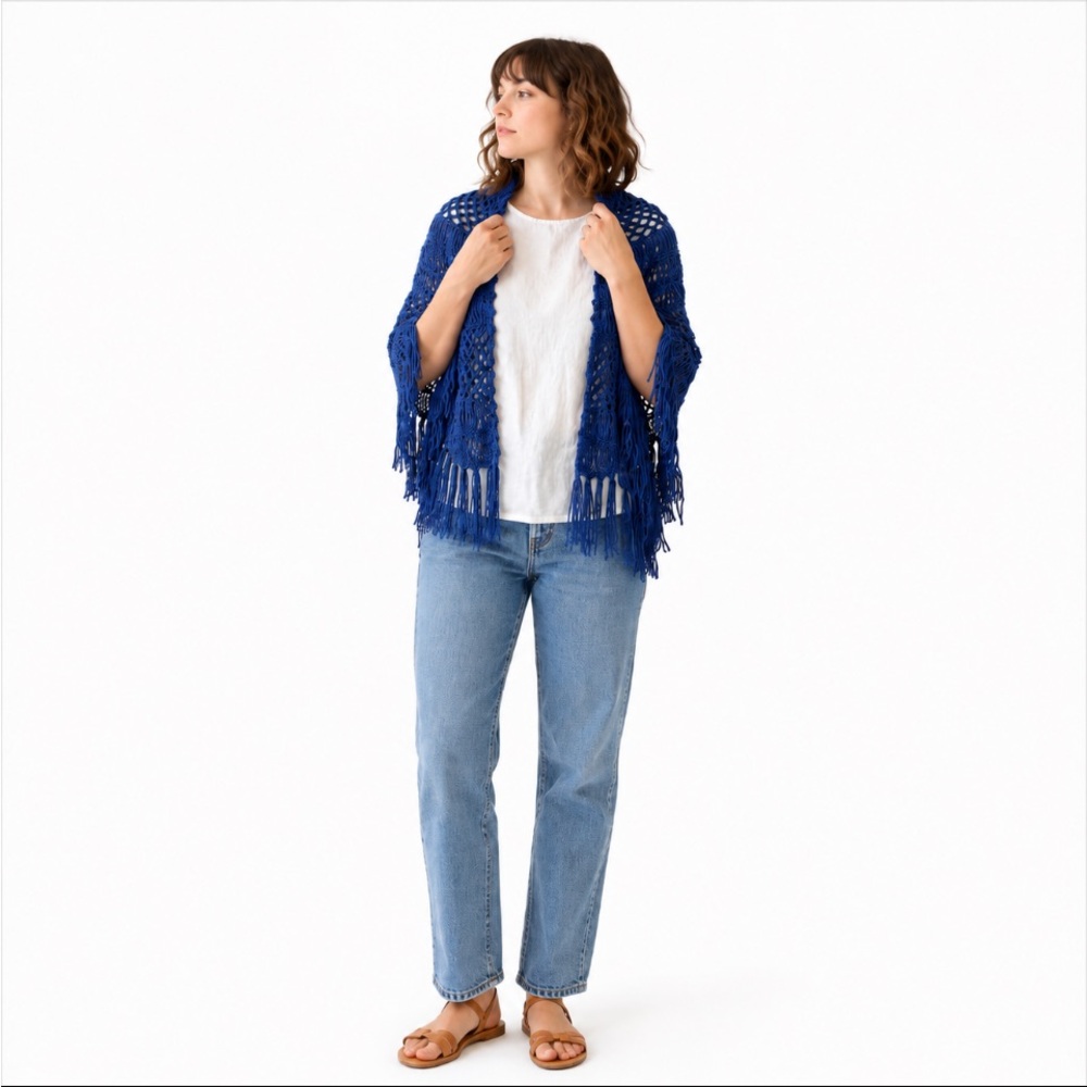 Royal Blue Crochet Shawl OSFA (Handmade)